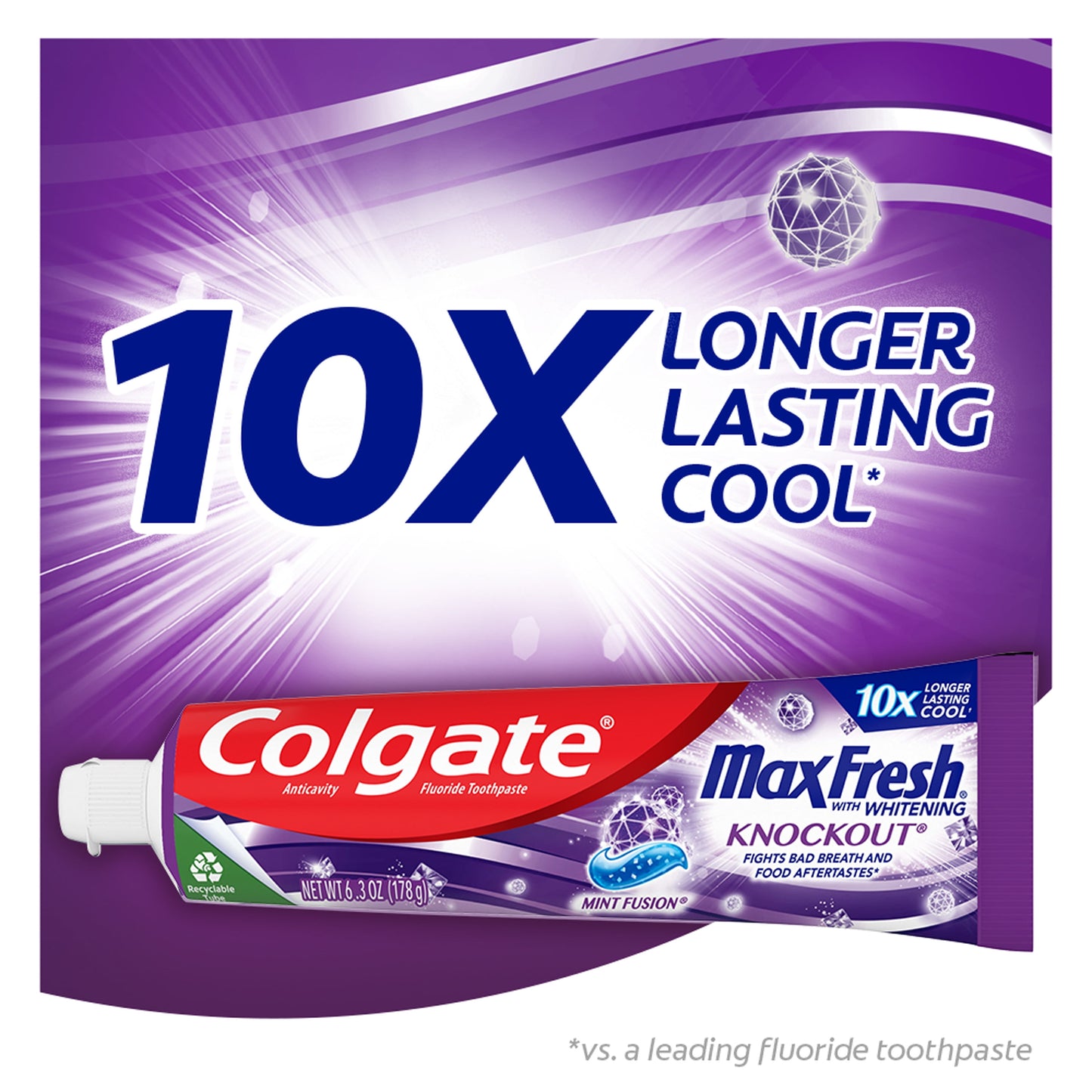 Colgate Max Fresh Knockout Toothpaste, Whitening with Mini Breath Strips, Mint Fusion, 6.3 oz