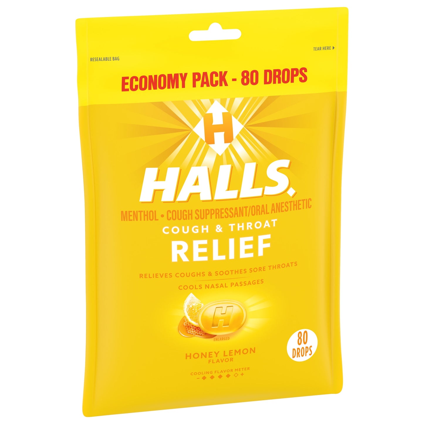 HALLS Relief Honey Lemon Cough Drops, Economy Pack, 80 Drops