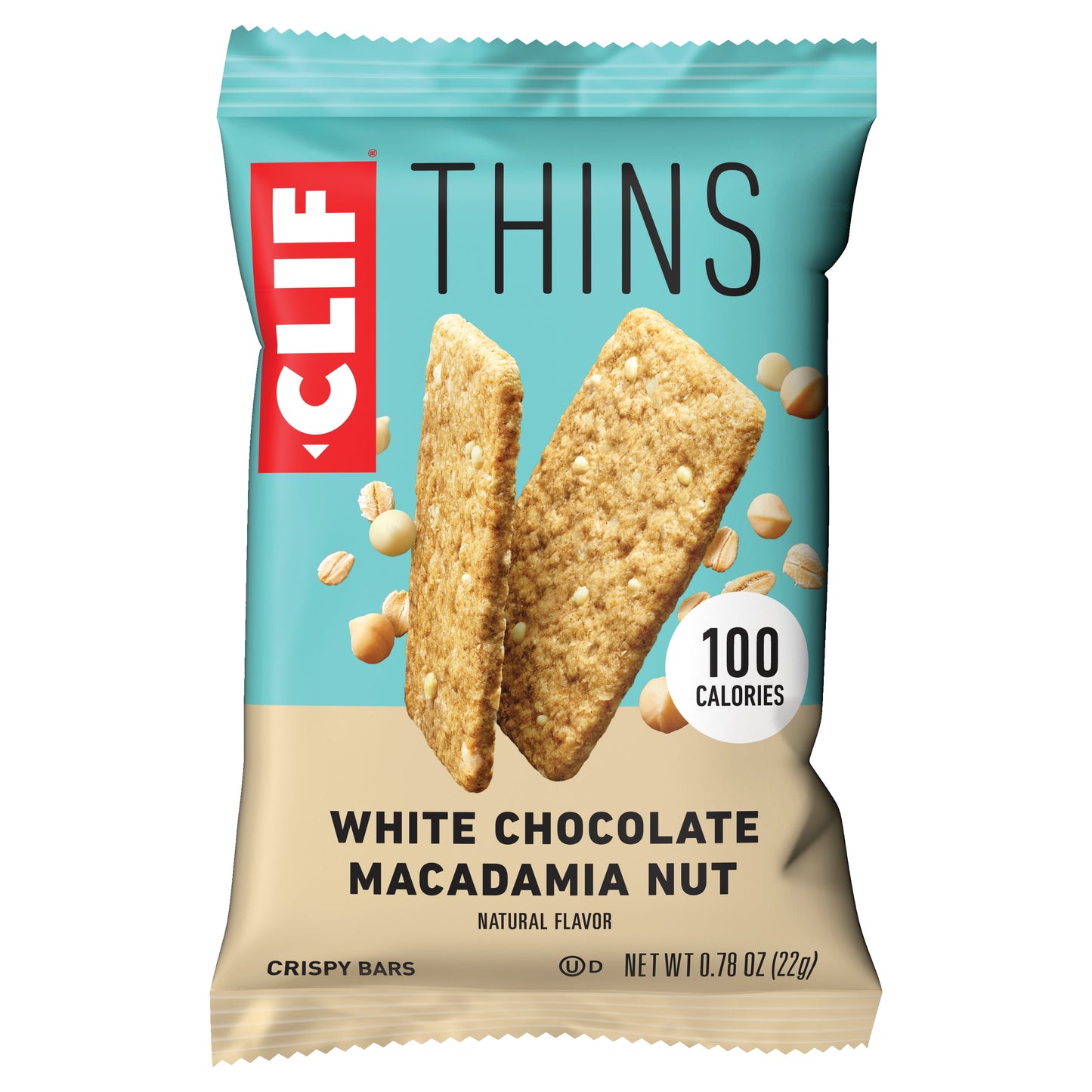 CLIF BAR Thins - White Chocolate Macadamia Nut Flavor - Crispy Snack Bars - Made with Organic Oats - Non-GMO - Plant-Based - 100 Calorie Packs - 0.78 oz. (7 Pack)