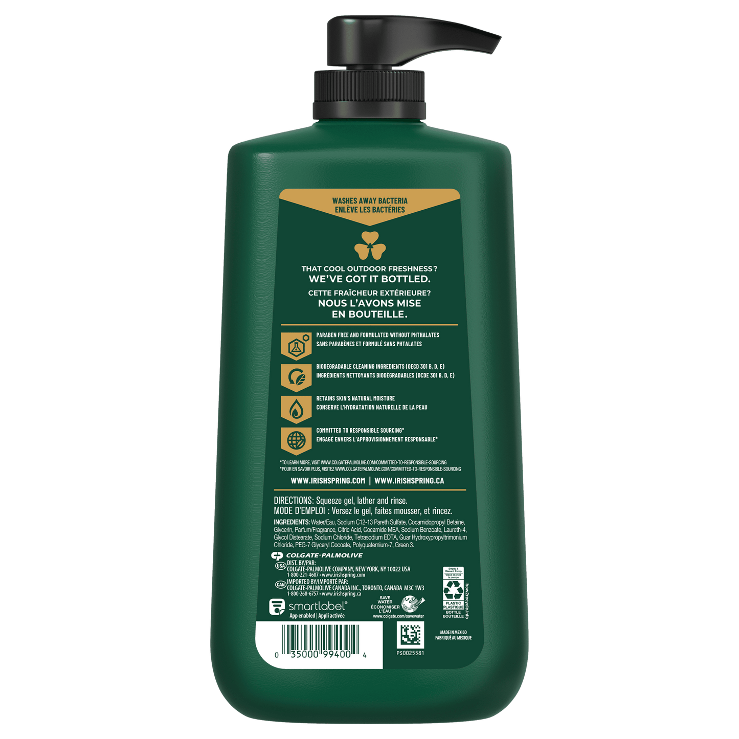Irish Spring 5 in 1 Mens Body Wash Pump, Body Wash for Men, 30 Oz Pump