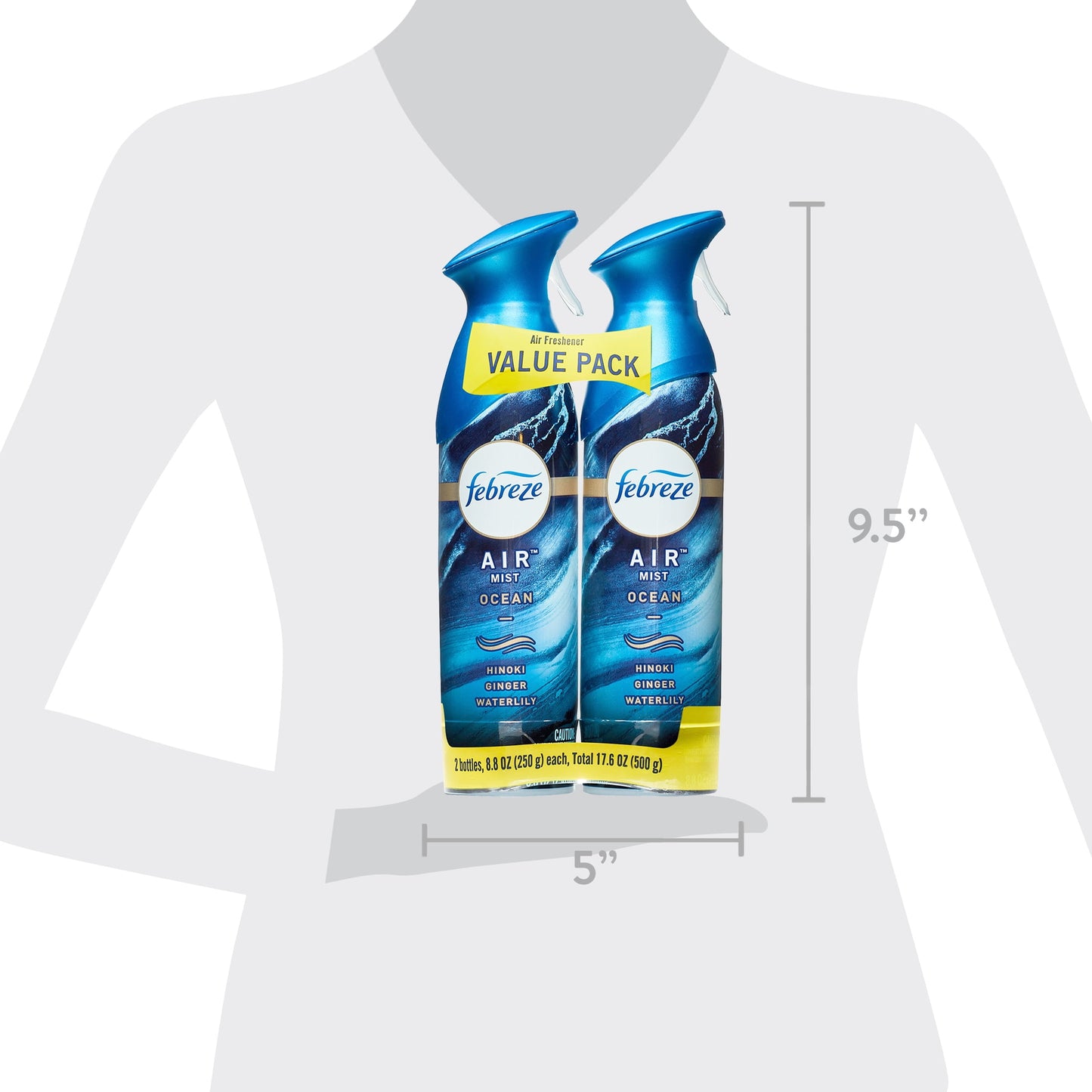 Febreze Odor-Fighting Air Freshener, Ocean, 2 count, 8.8 fl oz each