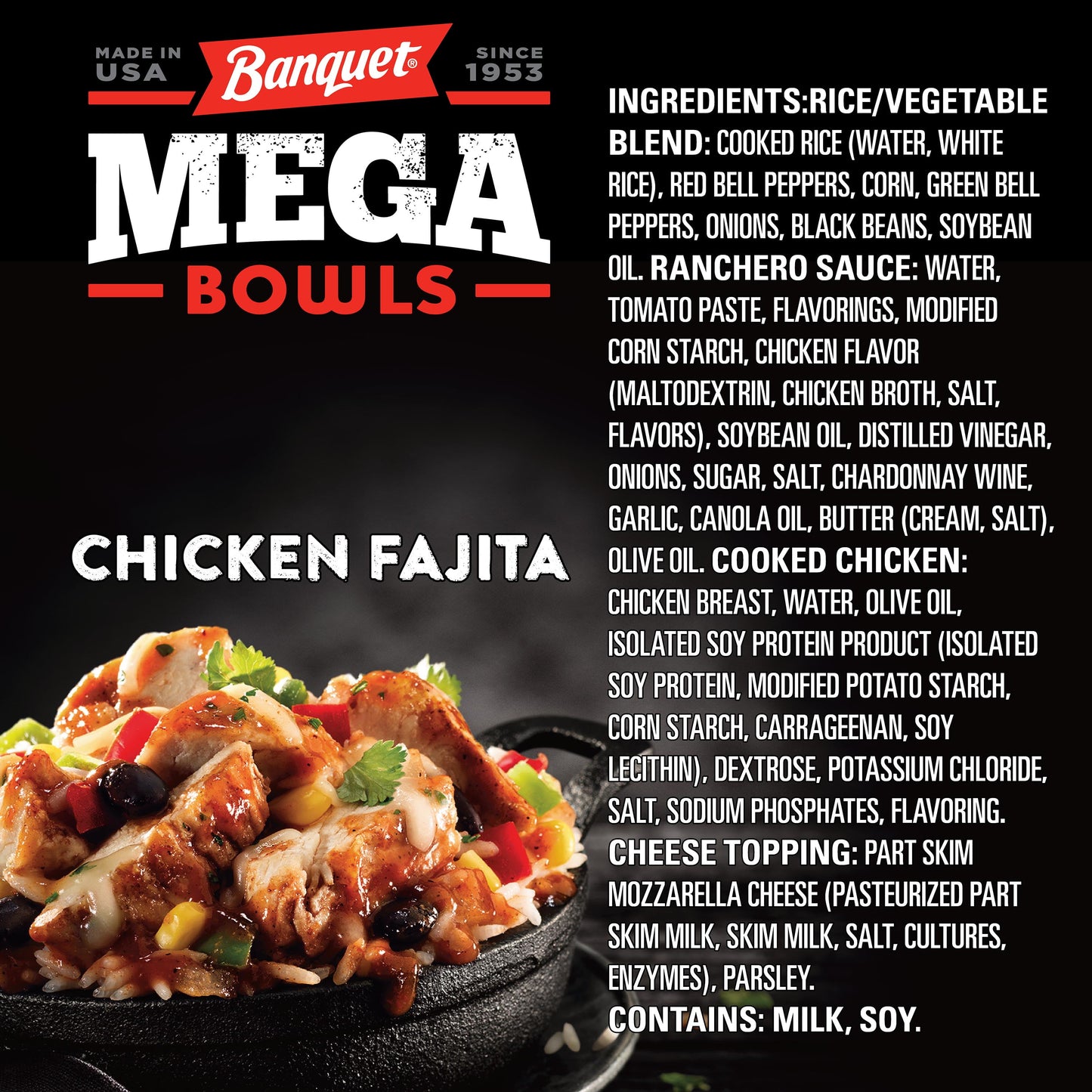 Banquet Mega Bowls Chicken Fajita Frozen Dinner, 14 oz (Frozen)