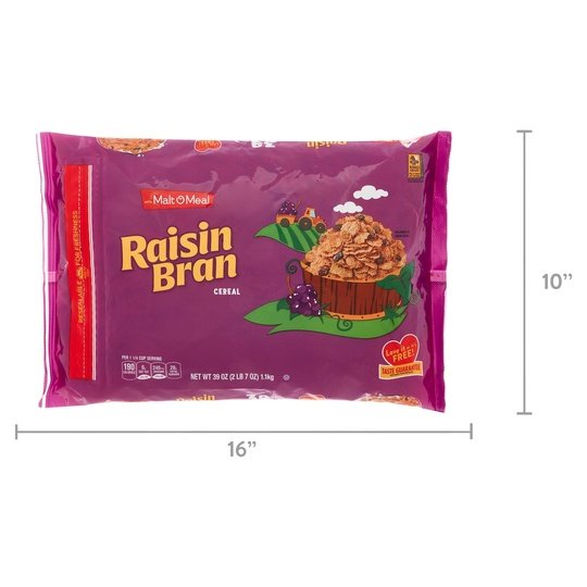 Malt-O-Meal Raisin Bran Cereal, Family Size Breakfast Cereal, 39 oz Resealable Cereal Bag