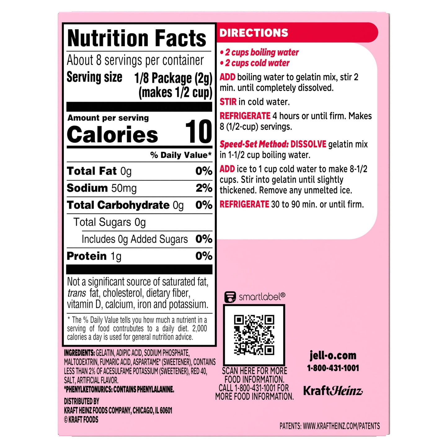 Jell-O Strawberry Artificially Flavored Zero Sugar Low Calorie Gelatin Dessert Mix, Family Size, 0.6 oz Box