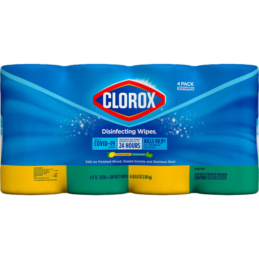 Clorox Bleach-Free Disinfecting and Cleaning Wipes, 75 Count Each, 4 Pack