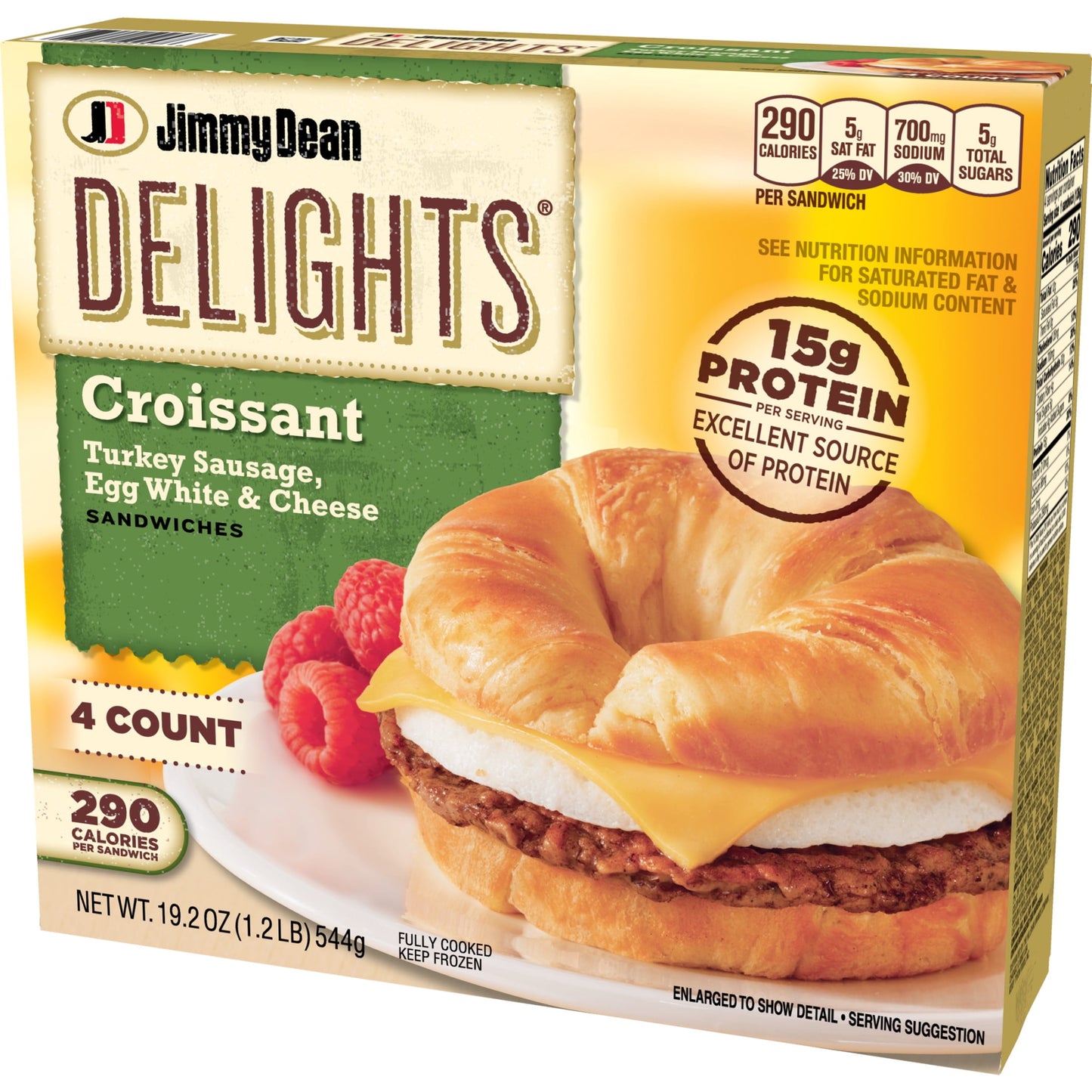 Jimmy Dean Delights Turkey Sausage, Egg White & Cheese Croissant Sandwiches, 19.2 oz, 4 Ct (Frozen)