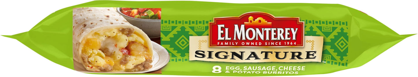 El Monterey Signature Egg, Sausage, Cheese & Potato Burritos, 8 Count, 36 oz (Frozen)