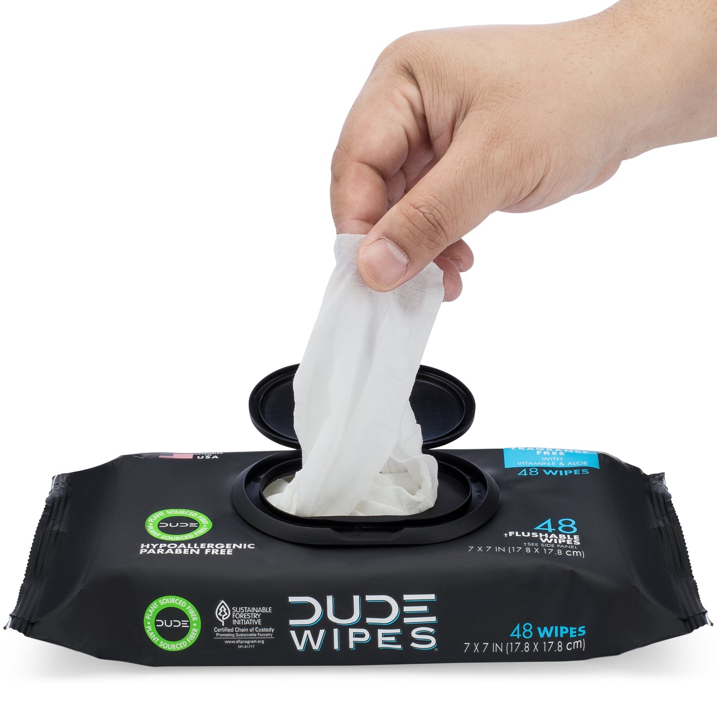 DUDE Wipes Unscented XL Flushable Wipes, 4 Flip-Top Packs, 48 Wipes per Pack, 192 Total Wipes