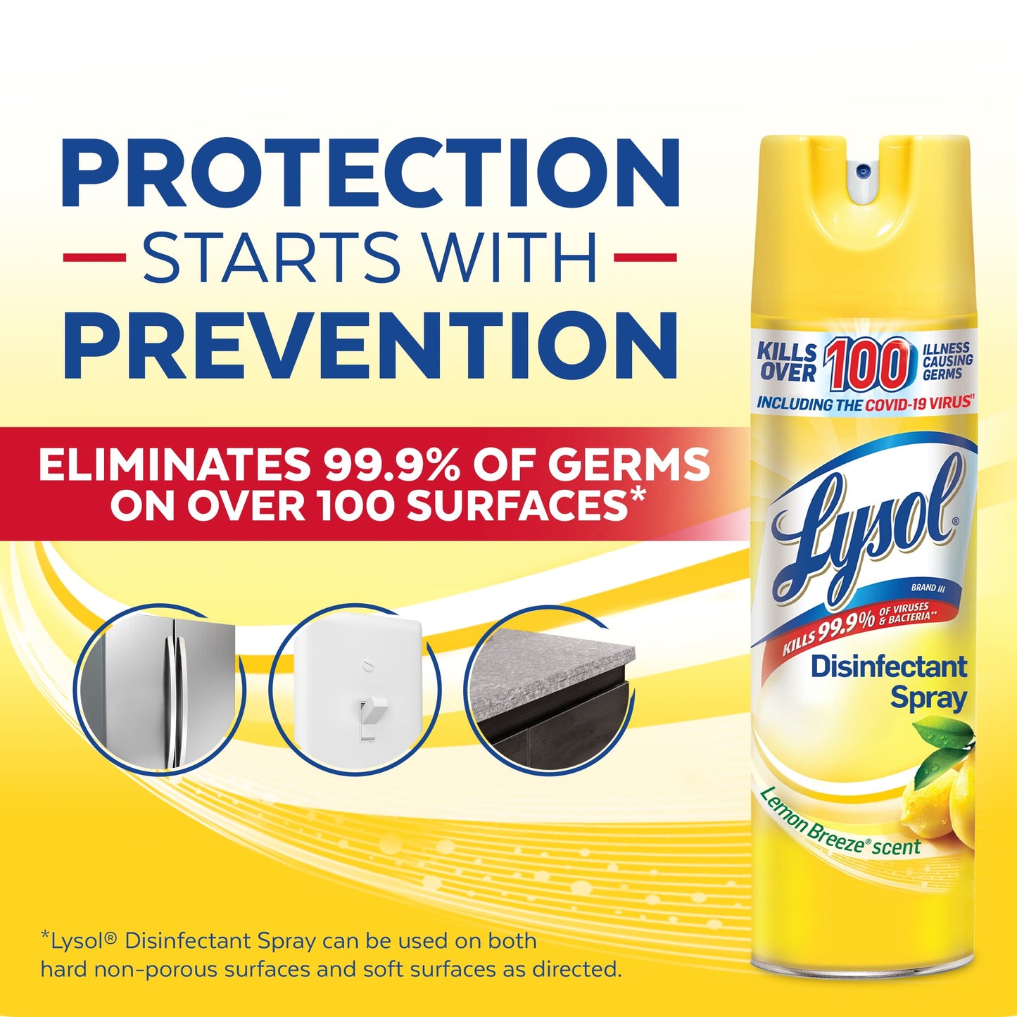 Lysol Disinfectant Spray, Lemon Breeze, 19oz, Tested and Proven to Kill COVID-19 Virus, Packaging May Vary