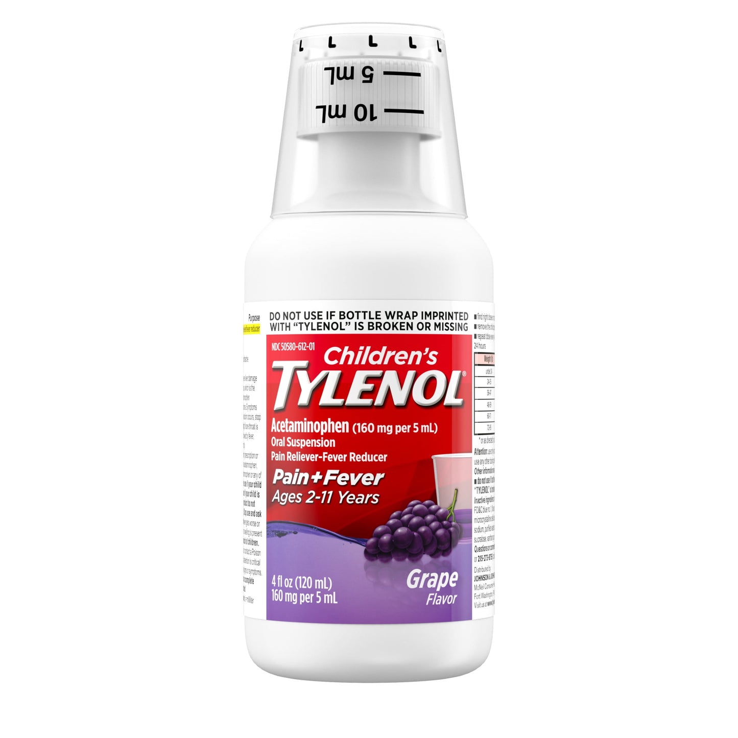 Children's Tylenol Pain + Fever Relief Cold Medicine, Grape, 4 fl. oz