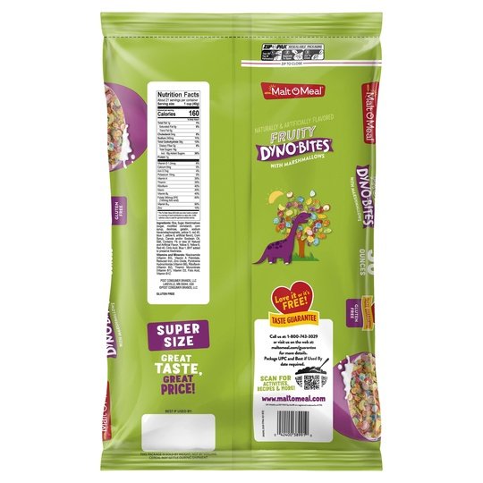 Malt-O-Meal Fruity Dyno Bites Cereal With Marshmallows, Gluten Free Breakfast Cereal, 30 OZ Bag