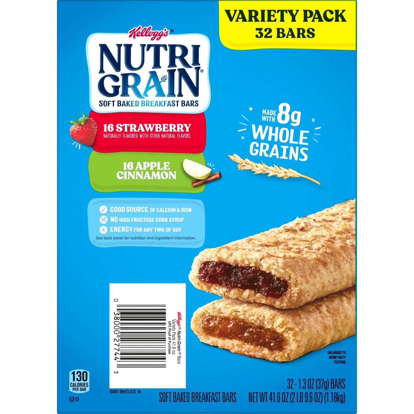 Kellogg's Nutri-Grain Variety Pack Chewy Soft Baked Breakfast Bars, Ready-to-Eat, 40.1 oz, 32 Count