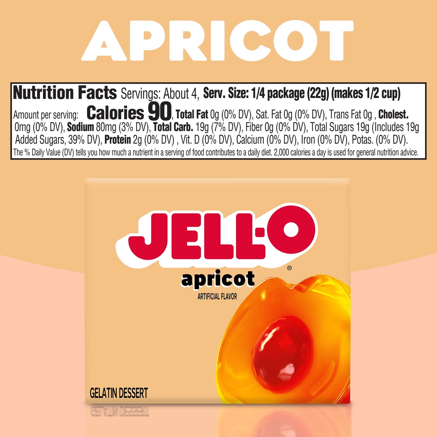 Jell-O Apricot Artificially Flavored Gelatin Dessert Mix, 3 oz Box