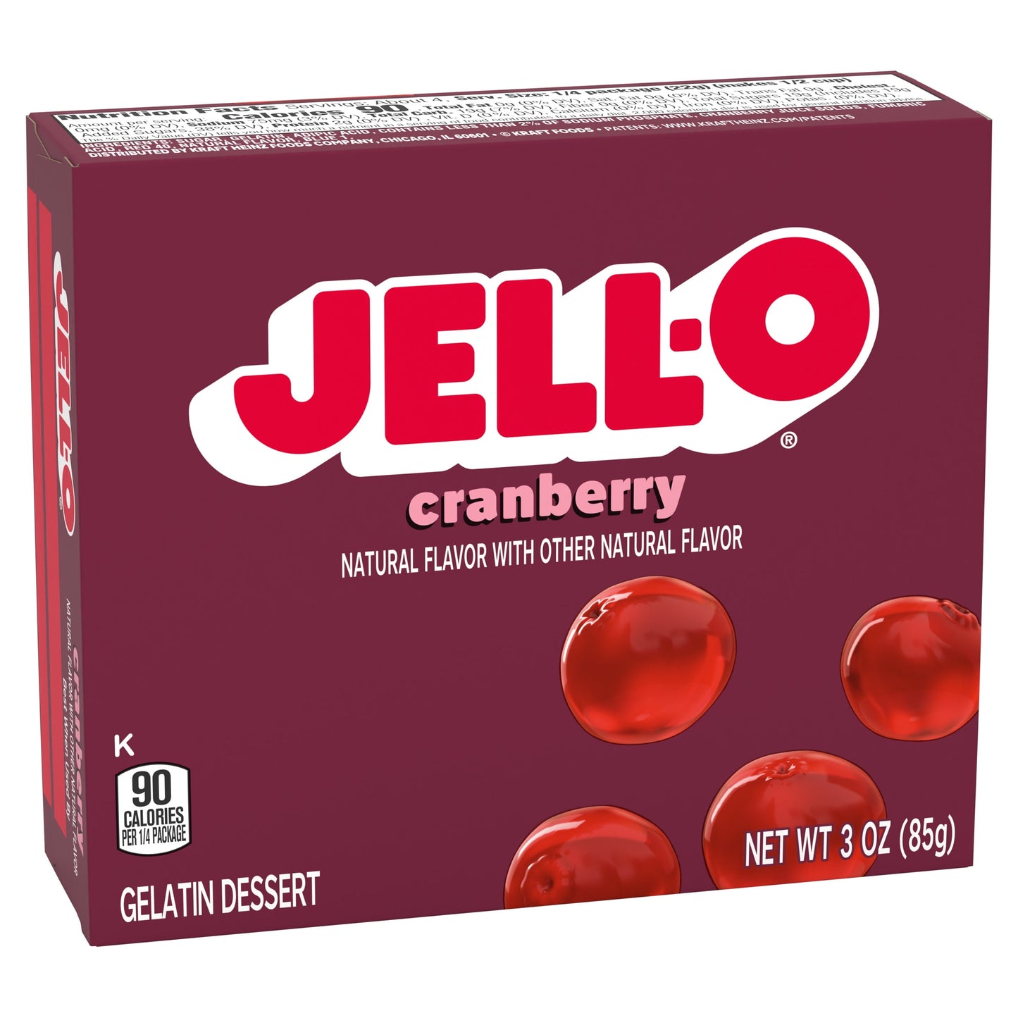 Jell-O Cranberry Artificially Flavored Gelatin Dessert Mix, 3 oz Box