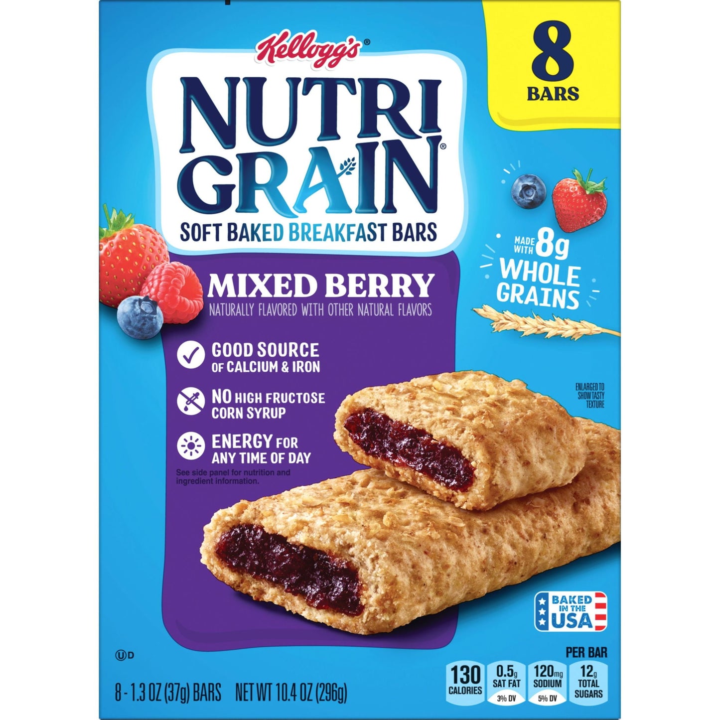 Kellogg's Nutri-Grain Mixed Berry Chewy Soft Baked Breakfast Bars, Ready-to-Eat, 10.4 oz, 8 Count