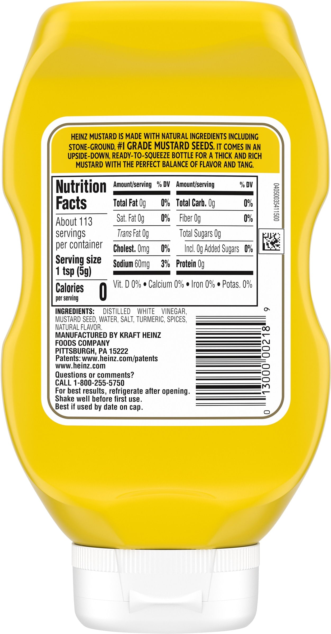 Heinz Yellow Mustard, 20 oz Bottle