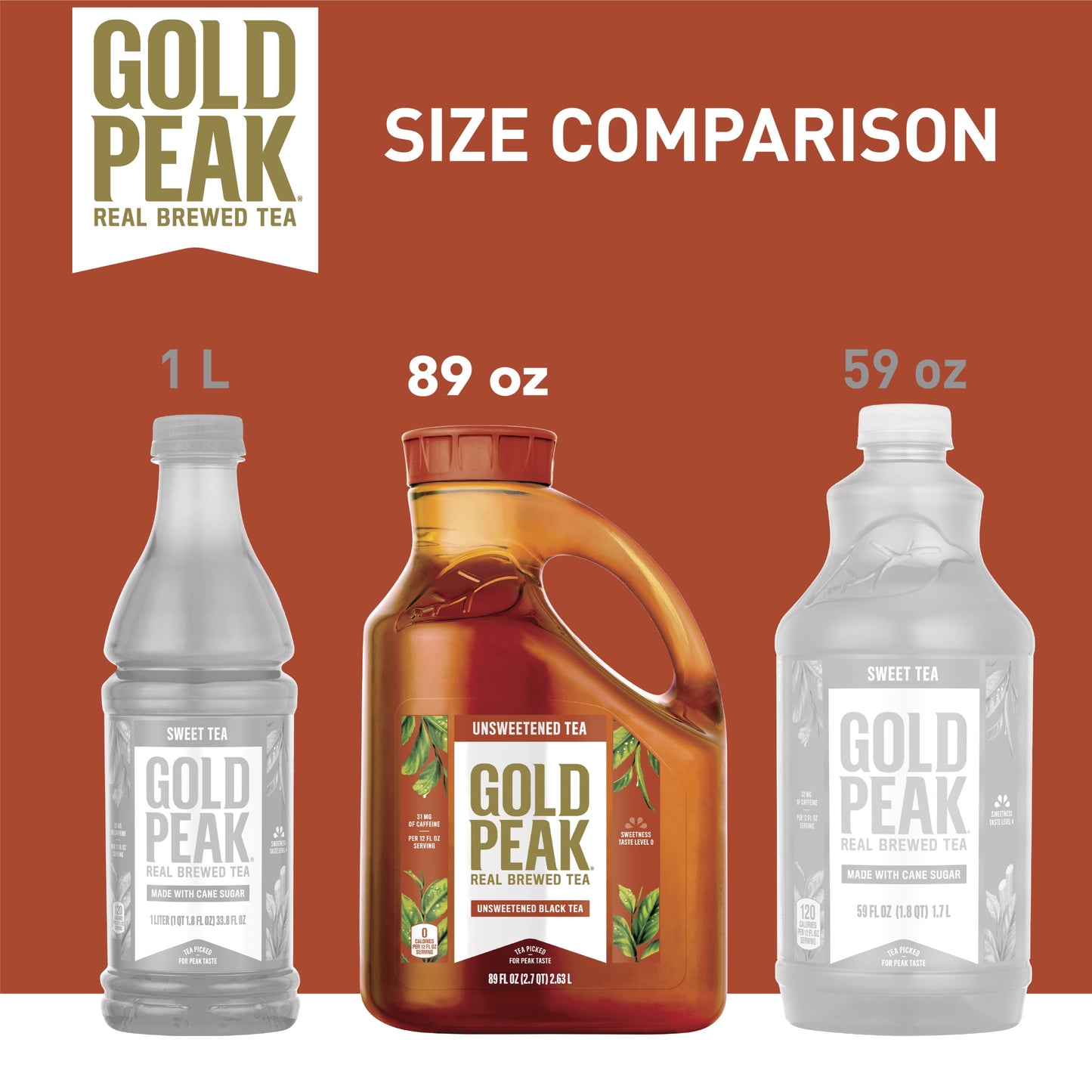 Gold Peak Real Brewed Tea Unsweetened, Black Iced Tea Drink, 89 fl oz