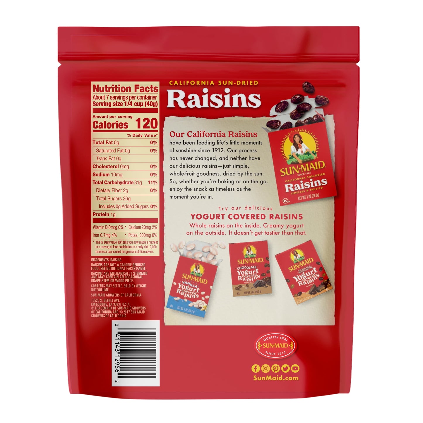 Sun-Maid California Sun-Dried Raisins, Dried Fruit Snack, 10 oz Bag