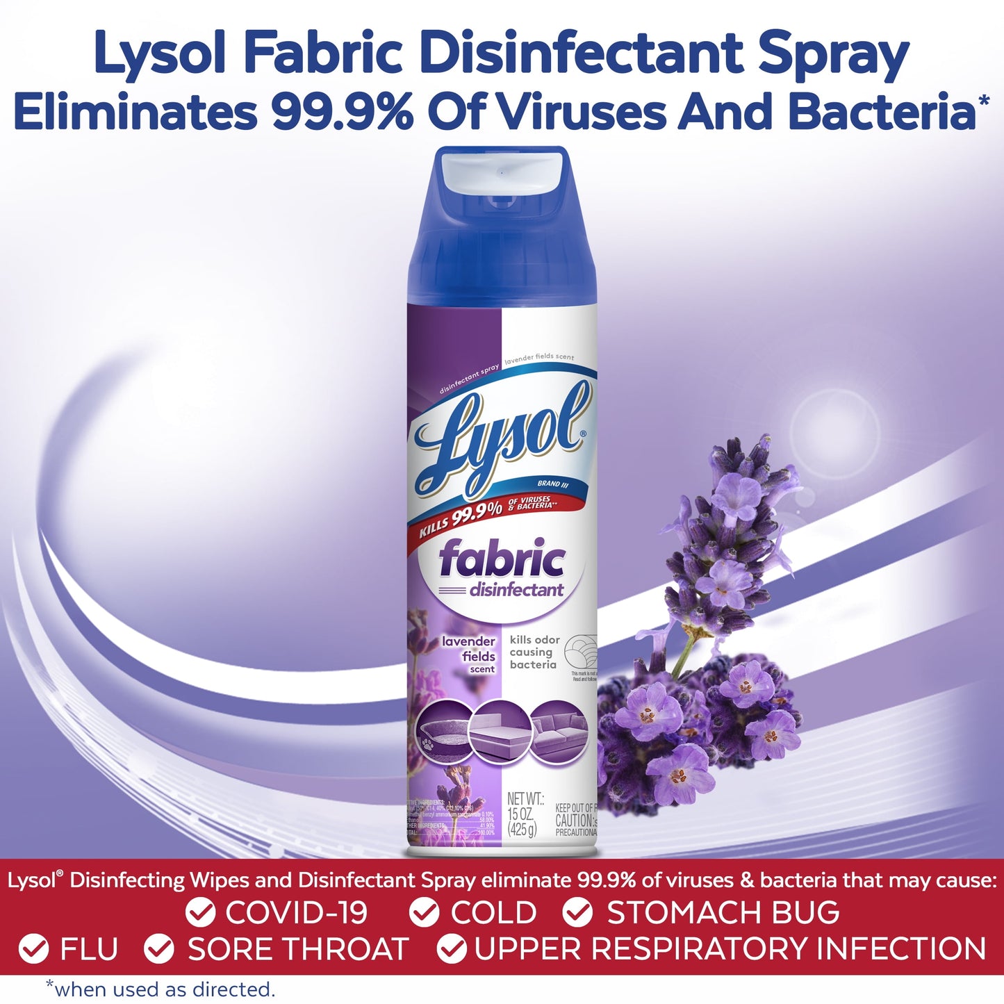 Lysol Fabric Disinfectant, 15oz, Tested and Proven to Kill COVID-19 Virus, Packaging May Vary