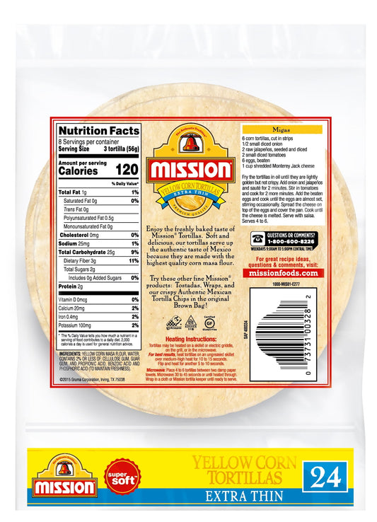 Mission Extra Thin Yellow Corn Tortillas, 24 Count