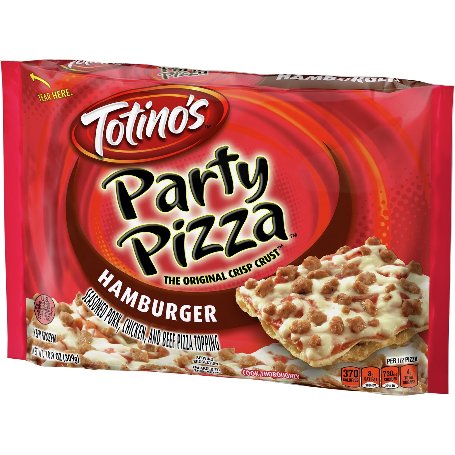 Totino's Party Pizza, Hamburger, Frozen Snacks, 2 Servings, 1 ct