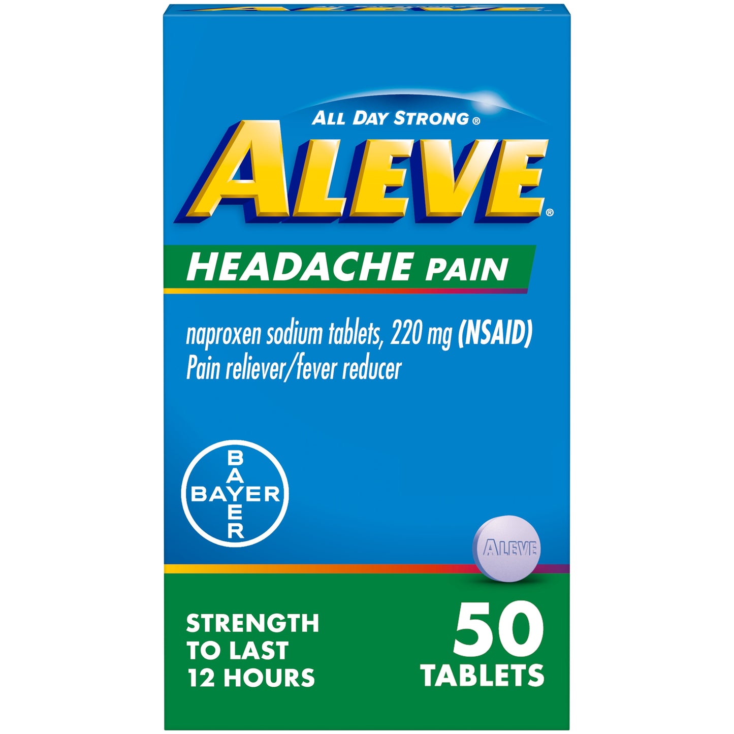 Aleve Headache Pain Reliever Naproxen Sodium Tablets, 50 Count