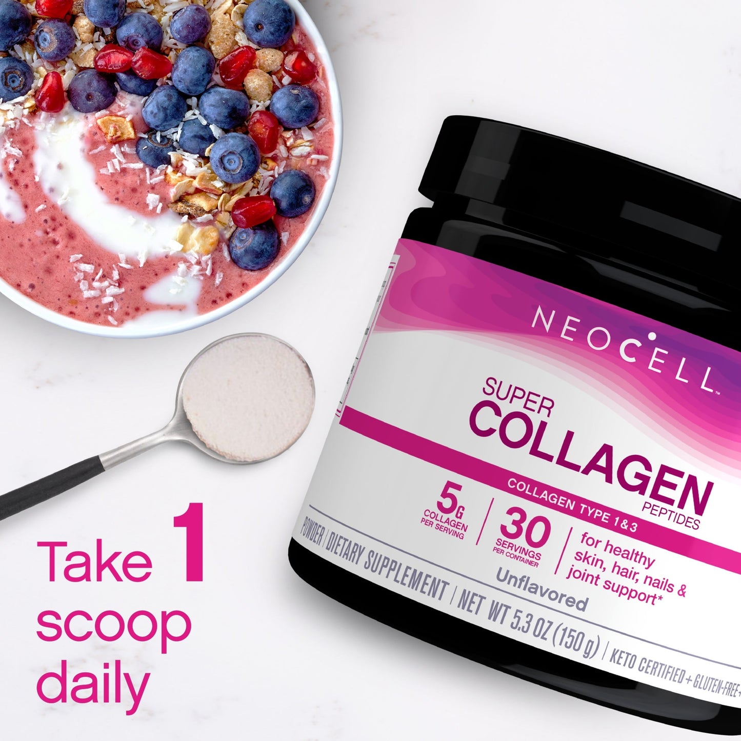 NeoCell Super Collagen Peptides, Grass-Fed Collagen Types 1 and 3, Unflavored, 5.3 oz