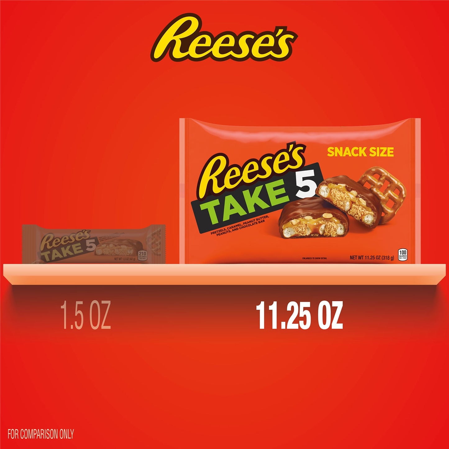 Reese's Take 5 Pretzel, Peanut and Chocolate Snack Size Candy, Bag 11.25 oz