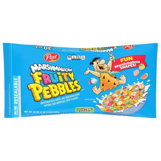 Post Fruity PEBBLES Marshmallow Cereal, 30 OZ Bag