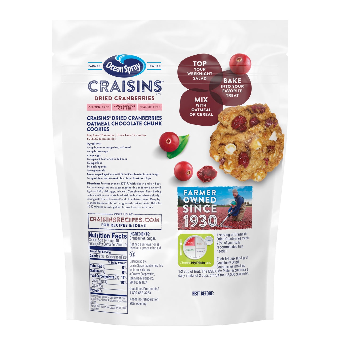 Ocean Spray® Craisins® Original Dried Cranberries, Dried Fruit, 12 oz Pouch