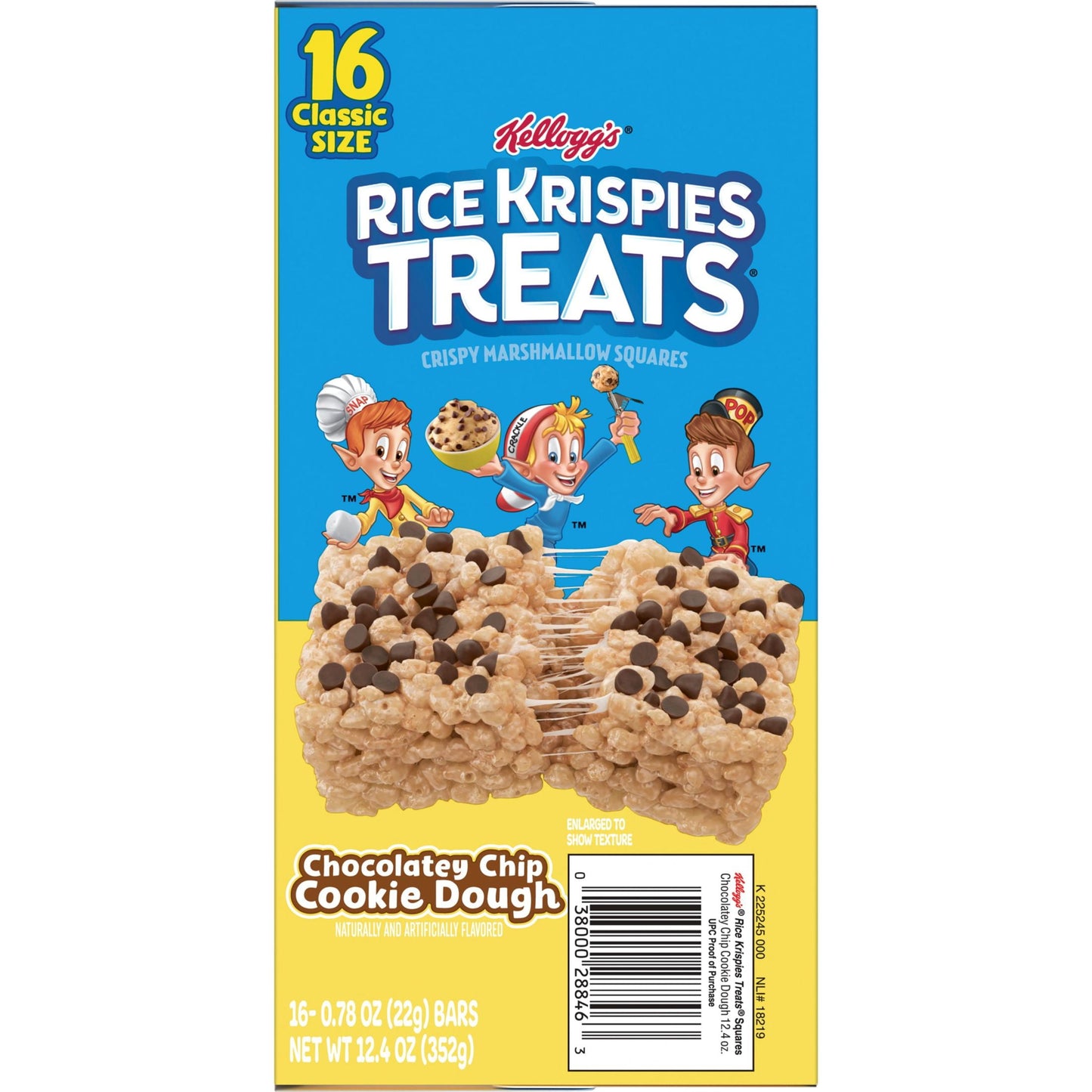 Rice Krispies Treats Chocolatey Chip Cookie Dough Chewy Marshmallow Snack Bars, Ready-to-Eat, 12.4 oz, 16 Count