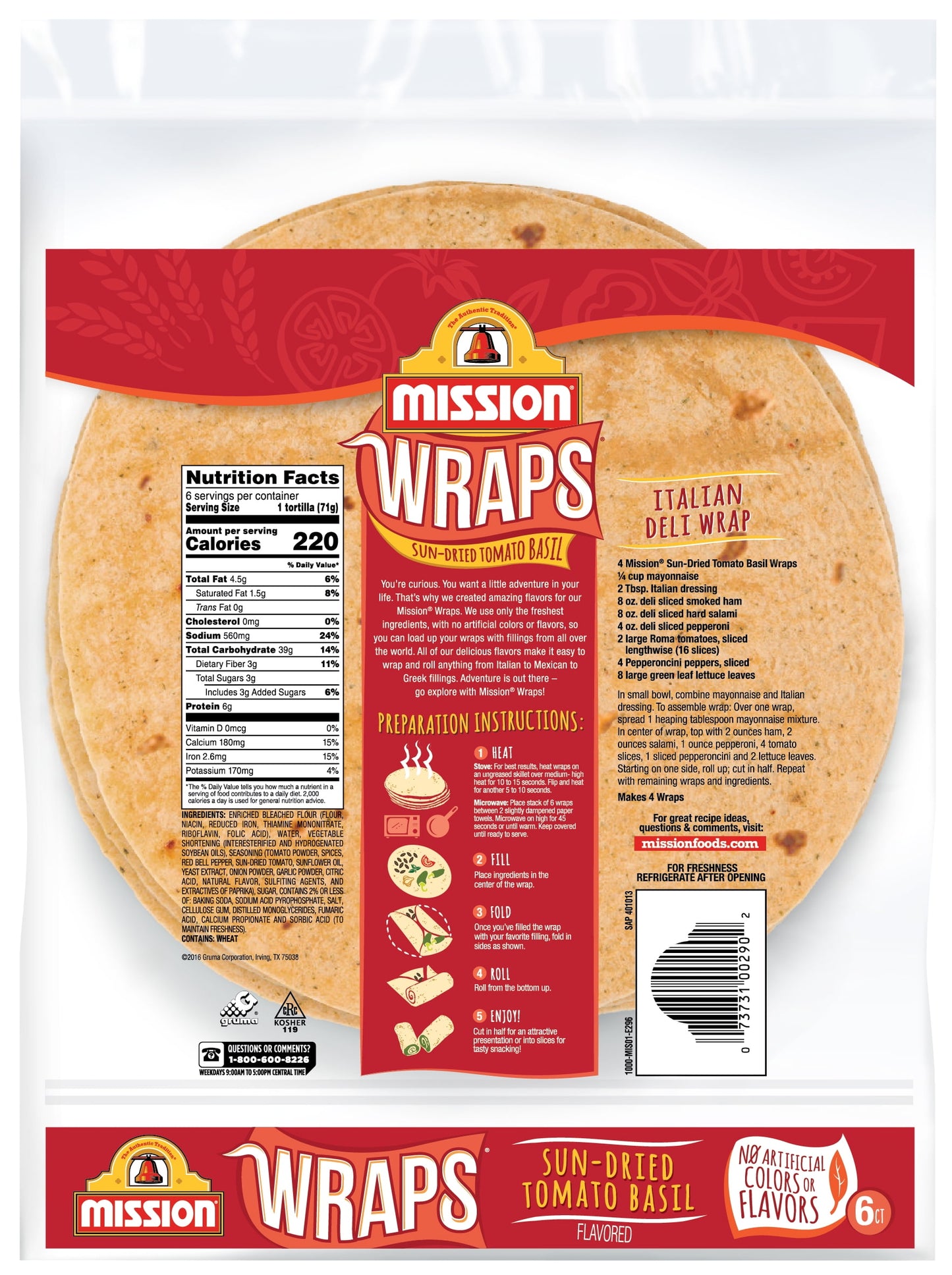 Mission Sun-Dried Tomato Basil Wraps, 6 Count