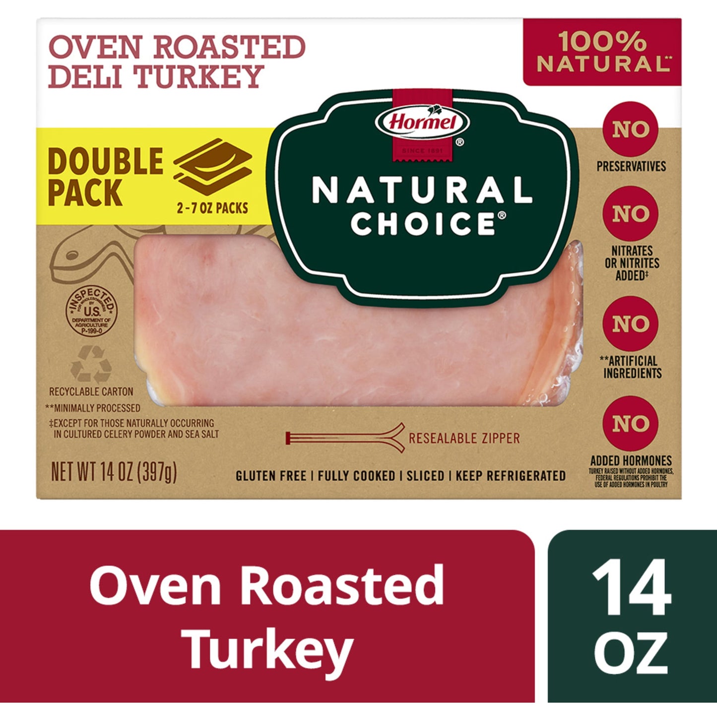 HORMEL NATURAL CHOICE Sliced Oven Roasted Deli Turkey Lunch Meat, 14 oz Resealable Plastic Package
