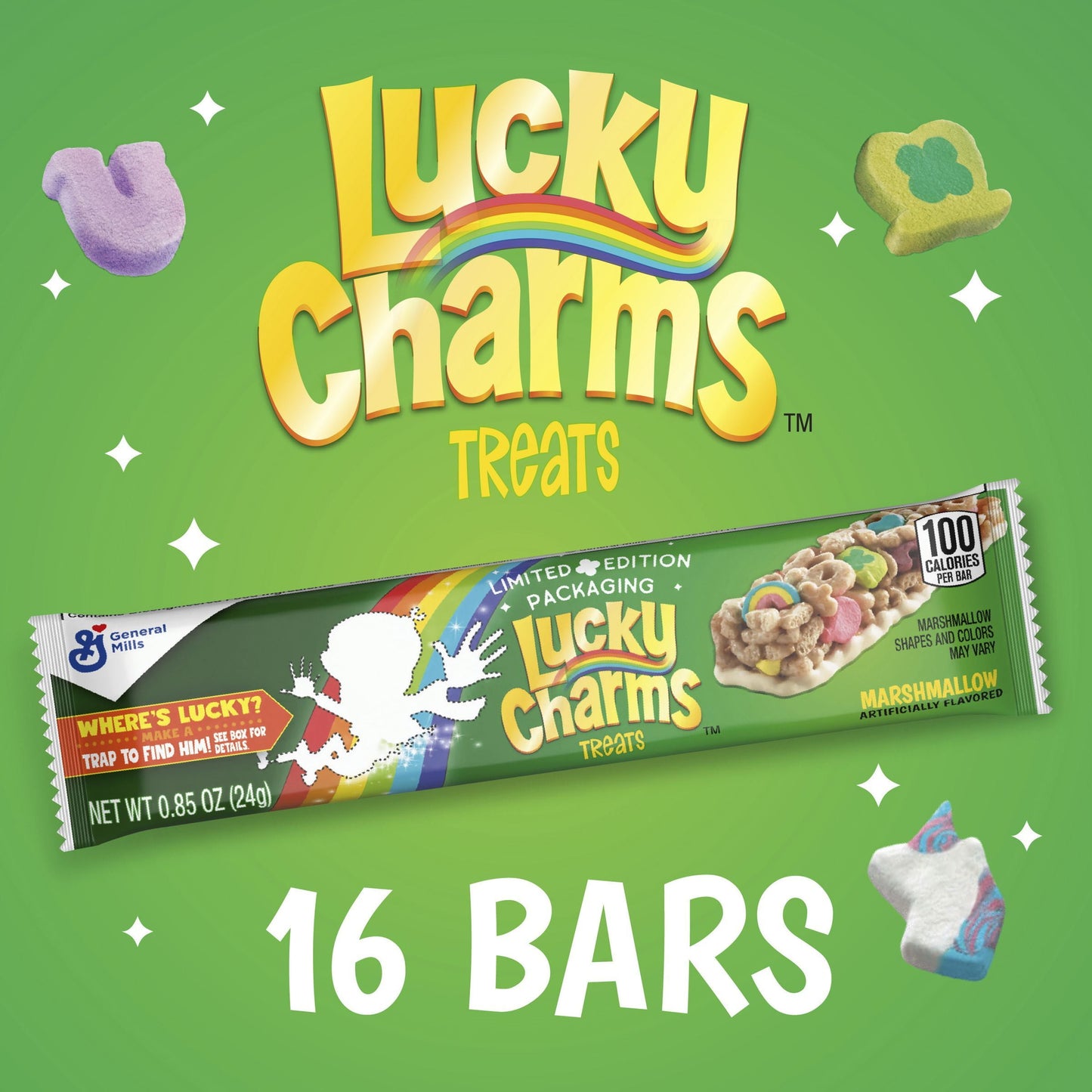 Lucky Charms Treat Bars, Limited Edition St. Patrickâs Day Packaging, Value Pack, 16 ct