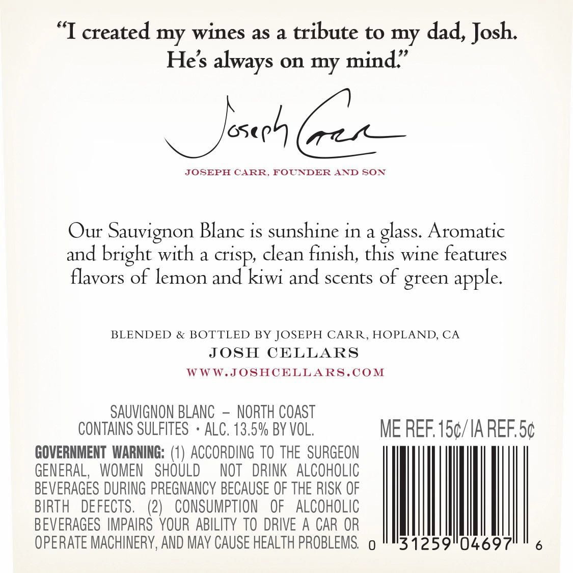 Josh Cellars Califonia Sauvignon Blanc White Wine, 750 ml