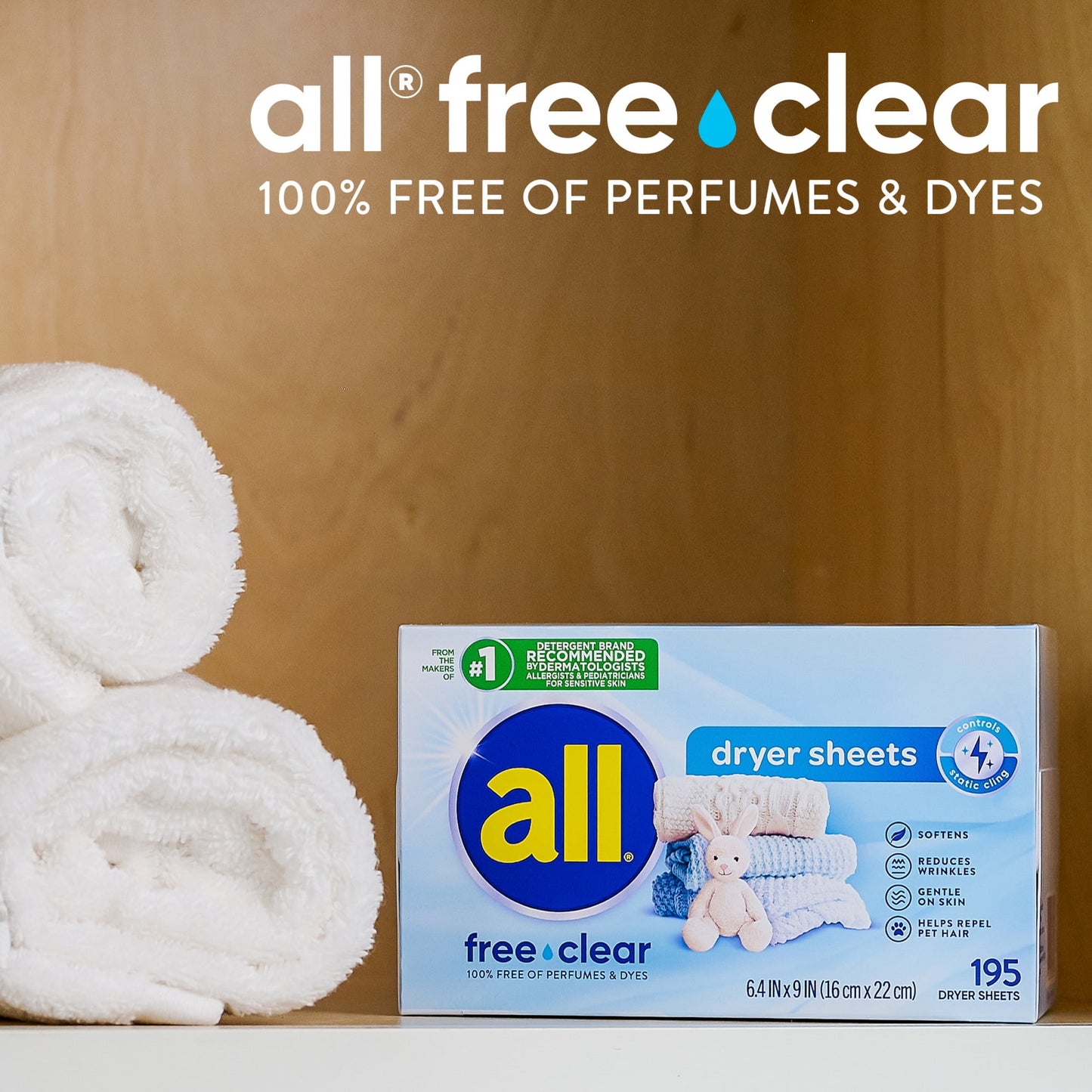 all Fabric Softener Dryer Sheets for Sensitive Skin, Free Clear, 80 Count