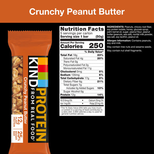 KIND Protein Gluten Free Crunchy Peanut Butter Snack Bars, 1.76 oz, 5 Count