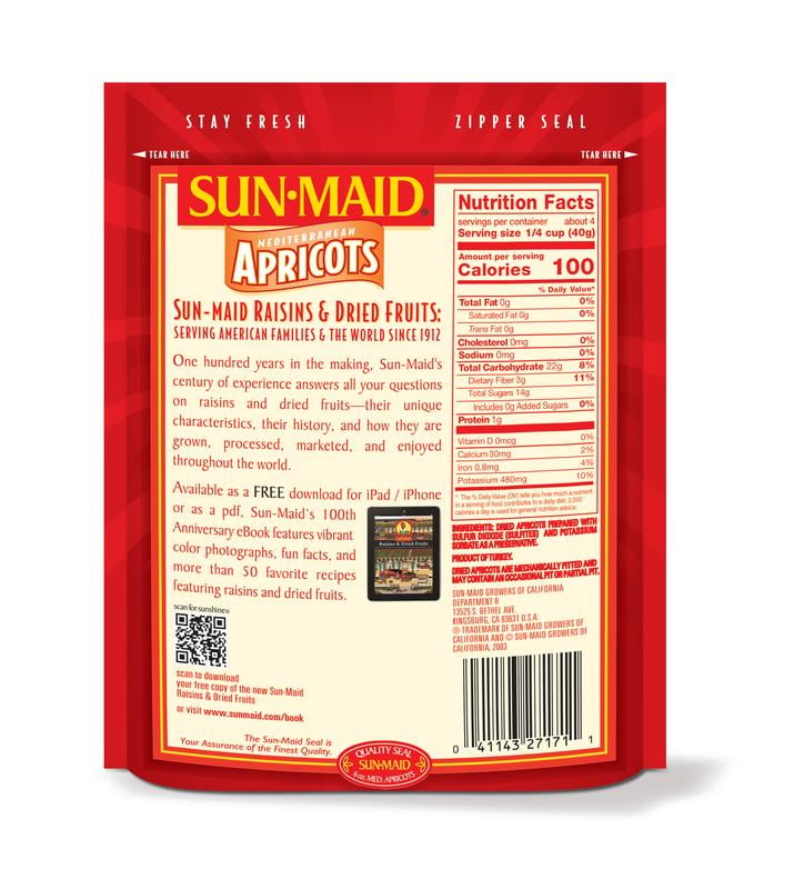 Sun-Maid Mediterranean Dried Apricots, Dried Fruit Snack, 6 oz Bag