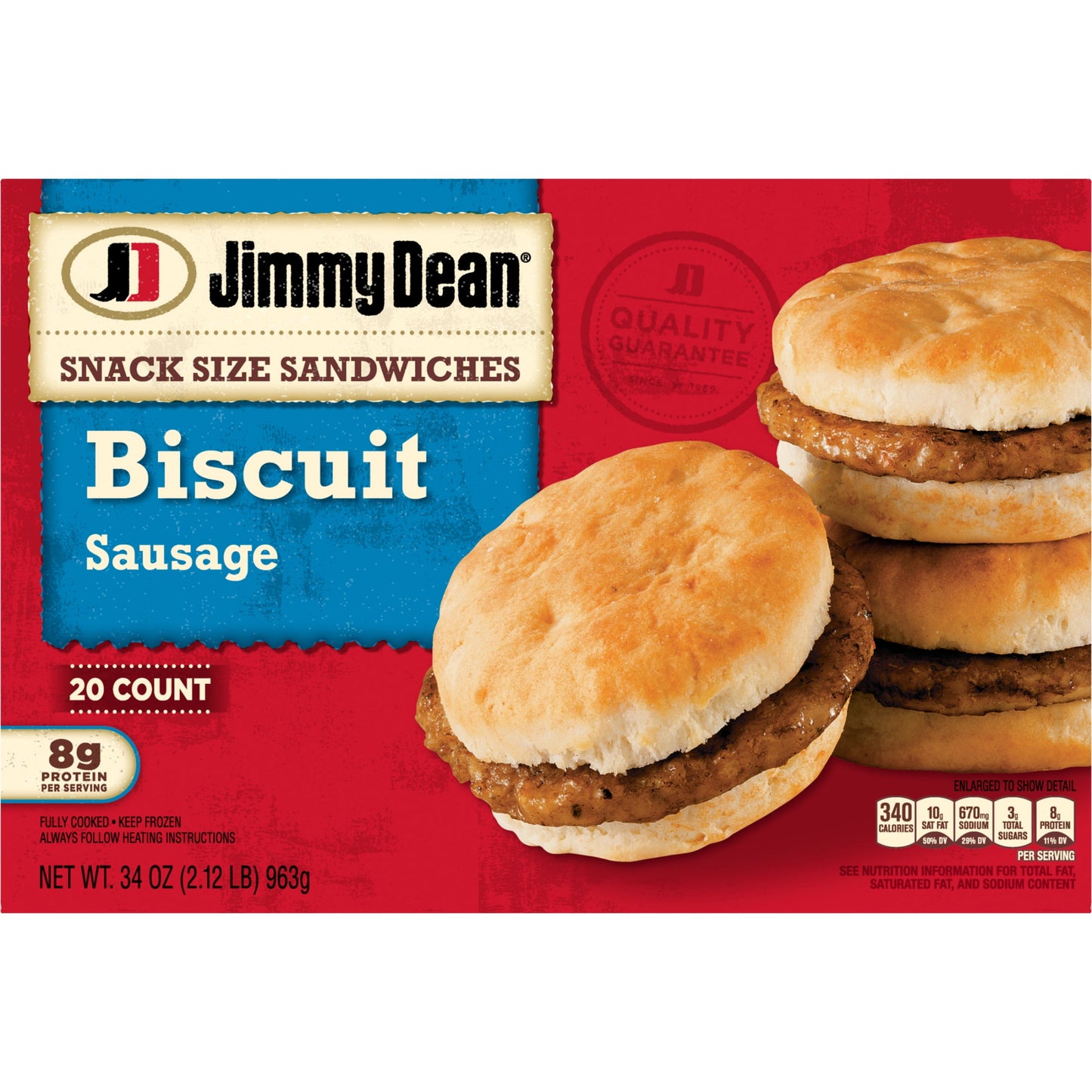 Jimmy Dean Sausage Biscuit Snack Size Sandwich, 34 oz, 20 Count (Frozen)