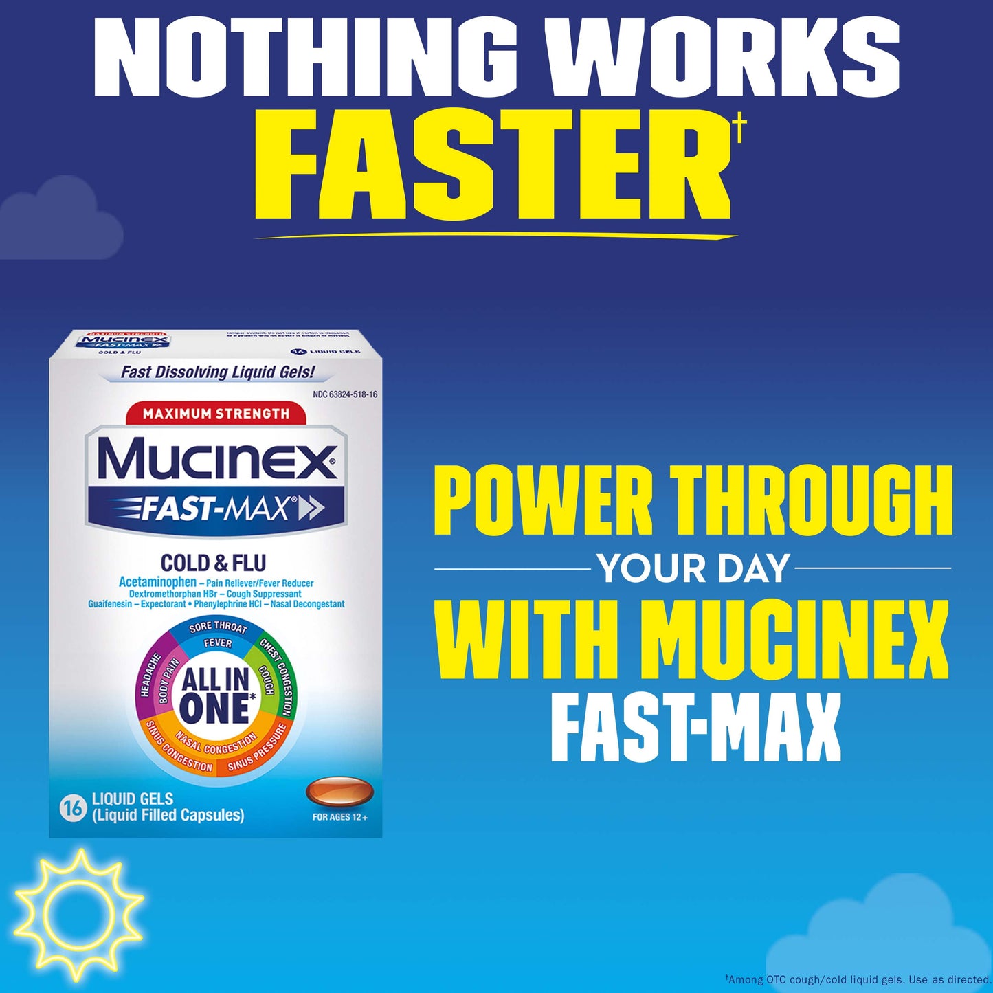 Mucinex All in One Fast Max, Cold and Flu Medicine, 16 Liquid Gels