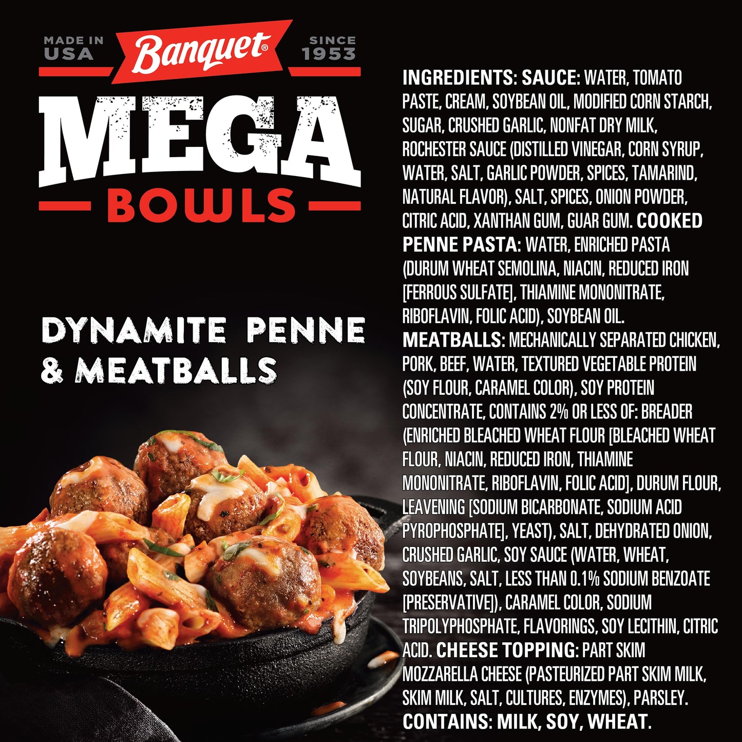 Banquet Mega Bowls Dynamite Penne & Meatballs Frozen Meal, 14 oz (Frozen)