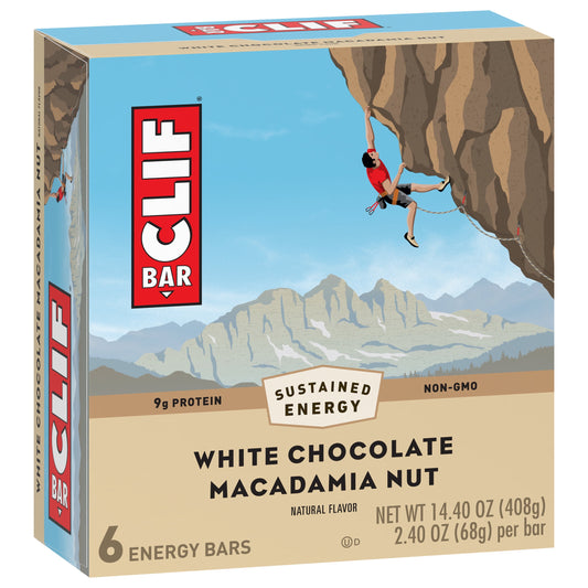 CLIF BAR - White Chocolate Macadamia Nut Flavor - Made with Organic Oats - 9g Protein - Non-GMO - Plant Based - Energy Bars - 2.4 oz. (6 Pack)