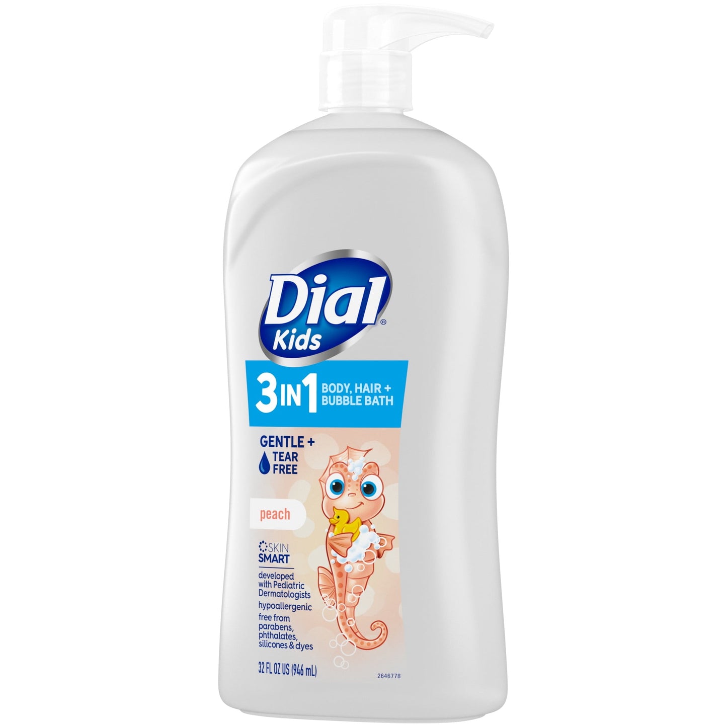 Dial Kids 3-in-1 Body+Hair+Bubble Bath, Peach, 32 fl oz