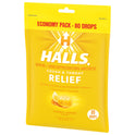 HALLS Relief Honey Lemon Cough Drops, Economy Pack, 80 Drops