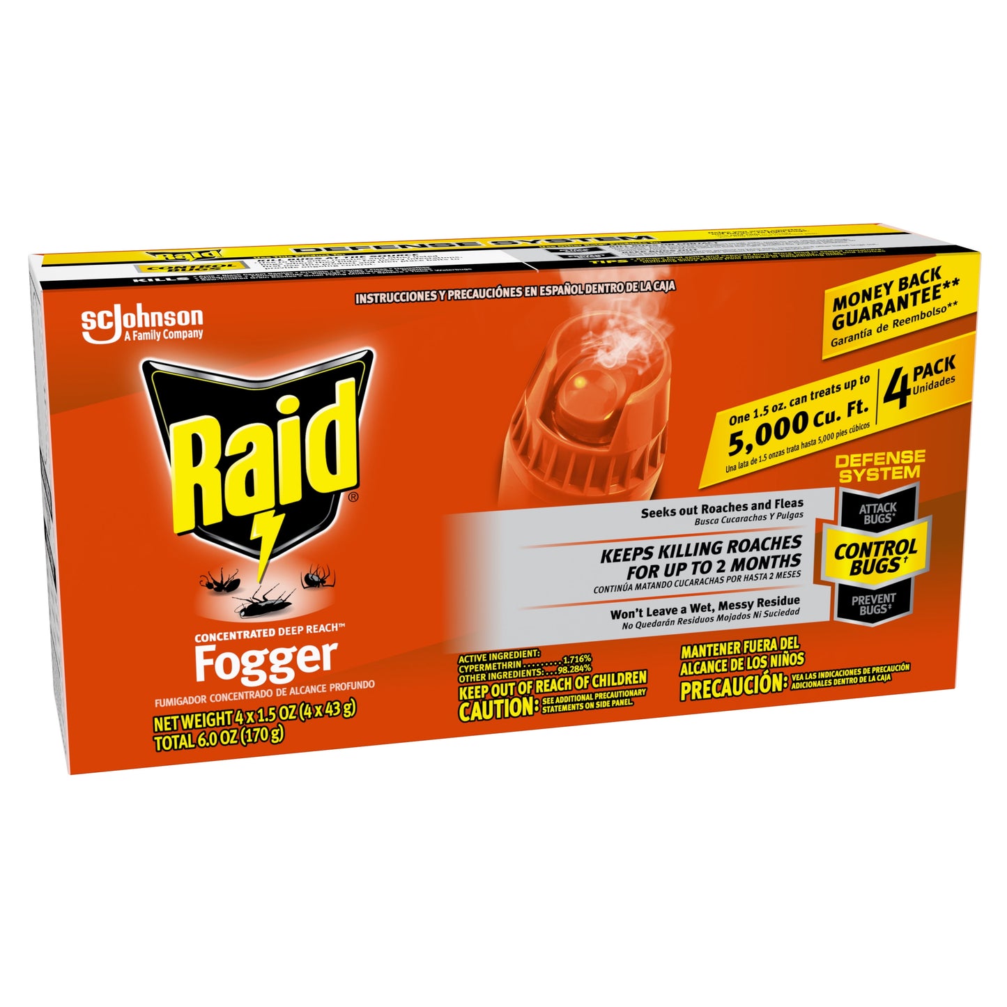 Raid Concentrated Deep Reach Pest Killer & Roach Fogger, 1.5 fl oz, 4 Count