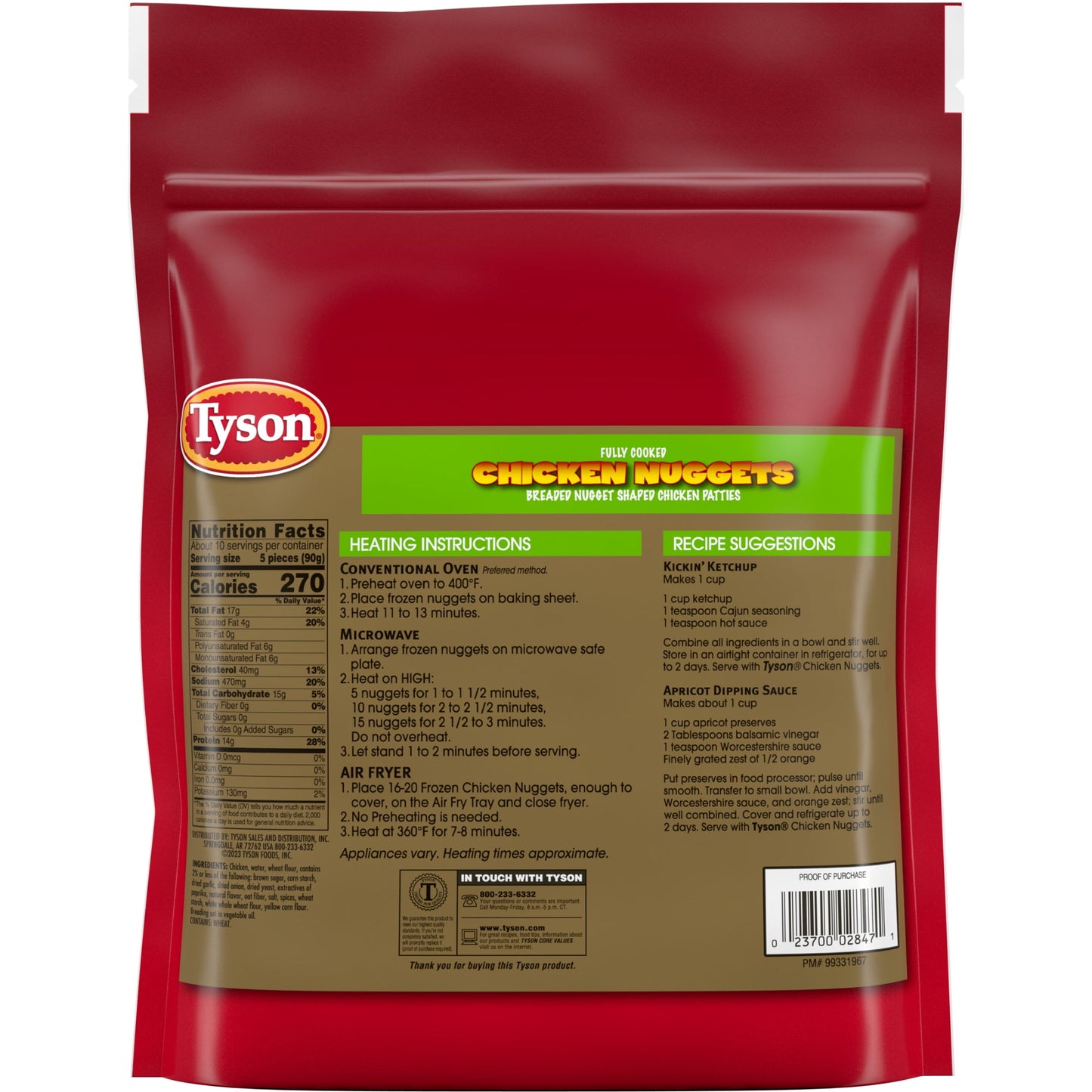 Tyson Fully Cooked Chicken Nuggets, 2 lb Bag (Frozen)