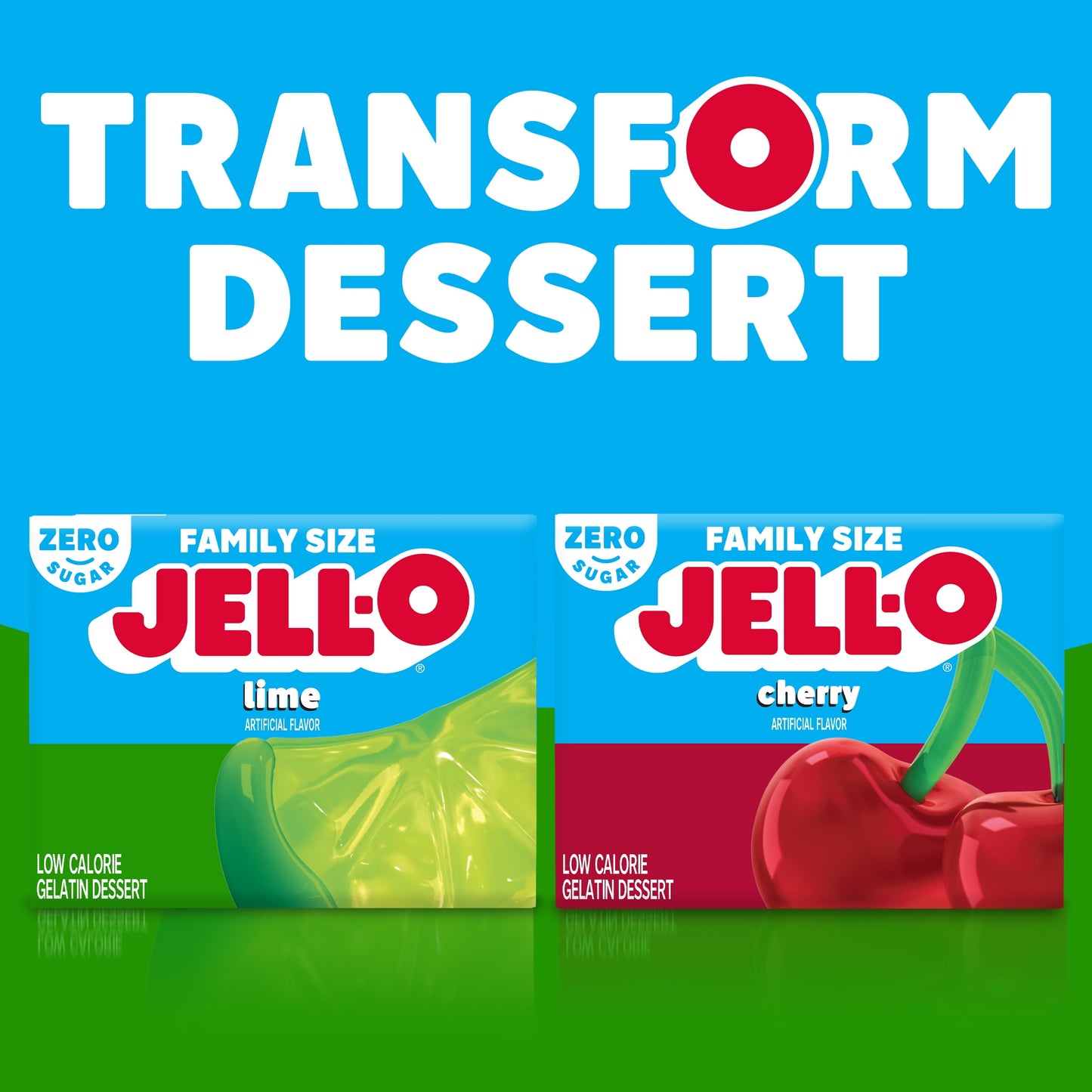 Jell-O Lime Artificially Flavored Zero Sugar Low Calorie Gelatin Dessert Mix, Family Size, 0.6 oz Box
