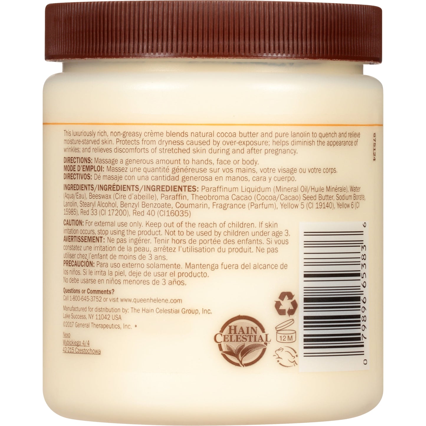 Queen Helene Cocoa Butter Crème Face & Body Lotion for Dry Skin, 15 oz