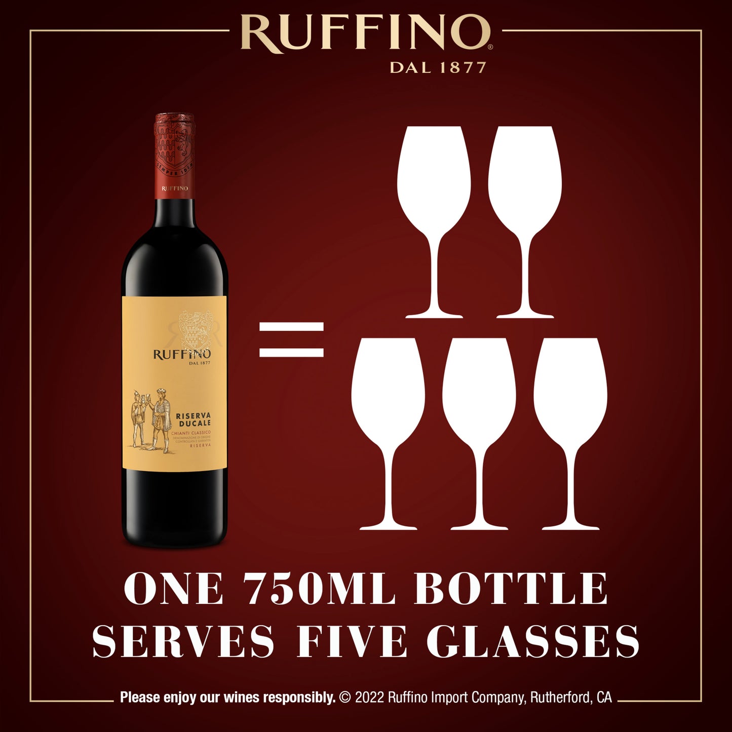 Ruffino Riserva Ducale Chianti Classico DOCG Sangiovese Red Blend, Italian Red Wine, 750 ml Bottle, 14% ABV