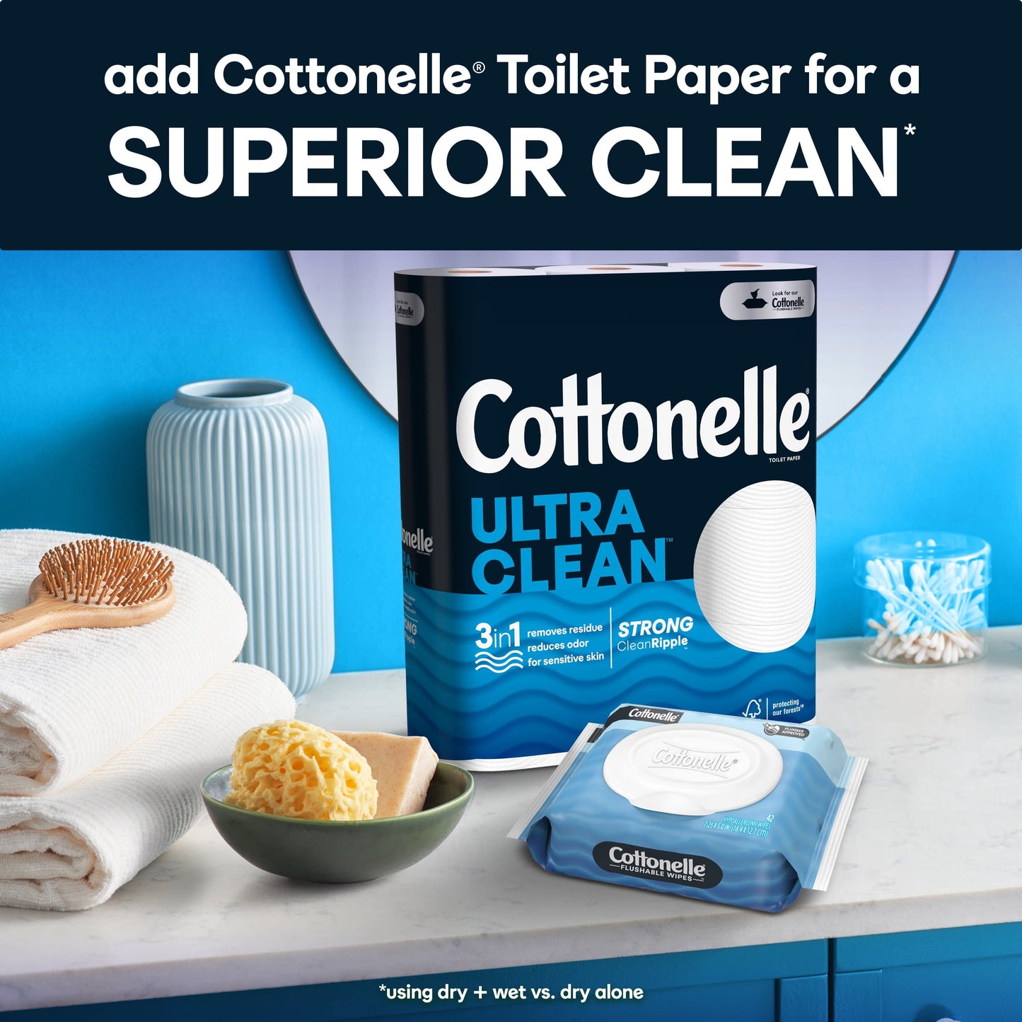 Cottonelle Ultra Fresh Flushable Wipes, 4 Flip-Top Packs, 42 Wipes per Pack (168 Total)